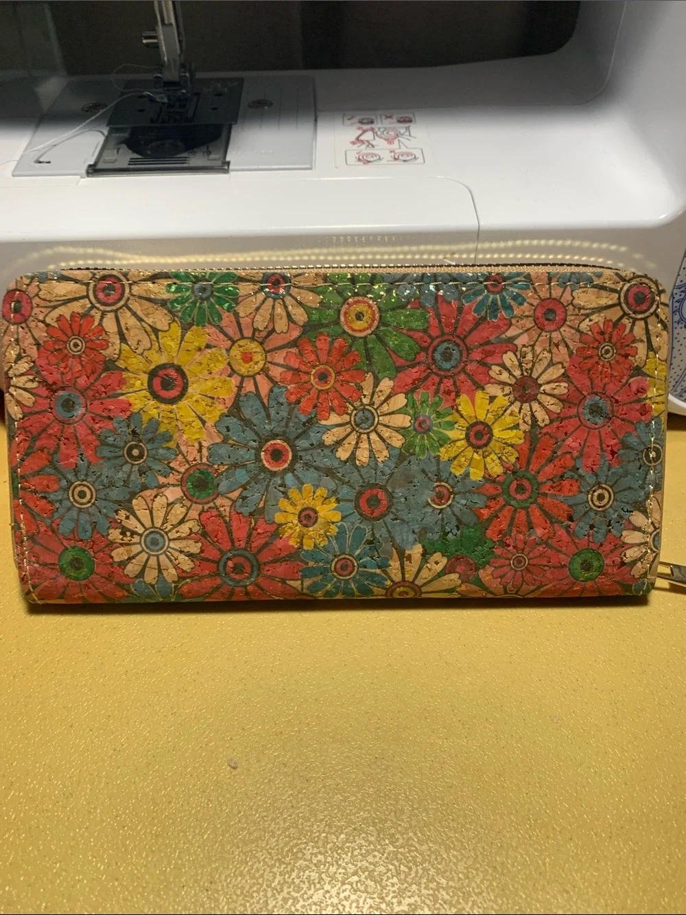 Floral Zip-Around Wallet - Made of vegan cork.